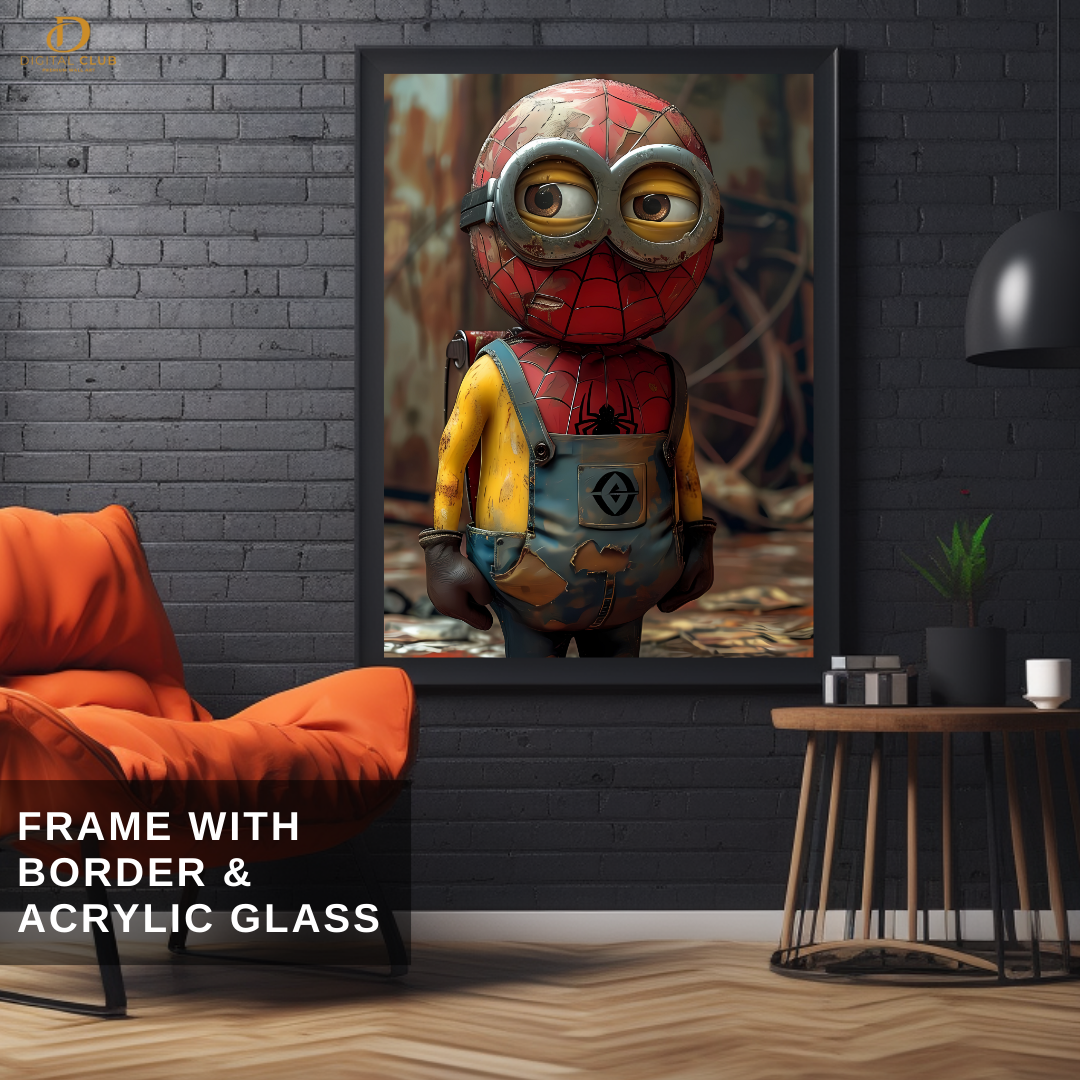 Minions x Spiderman - Cartoon - Premium Wall Art