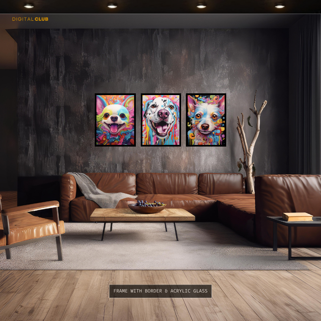 Colour Splash Dog Artwork - 3 Panel Wall Art