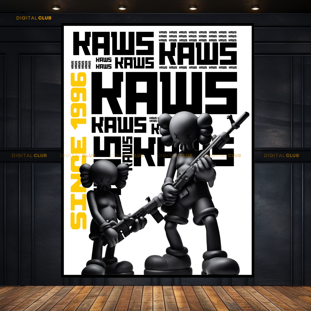 Kaws Figurine with Guns Premium Wall Art